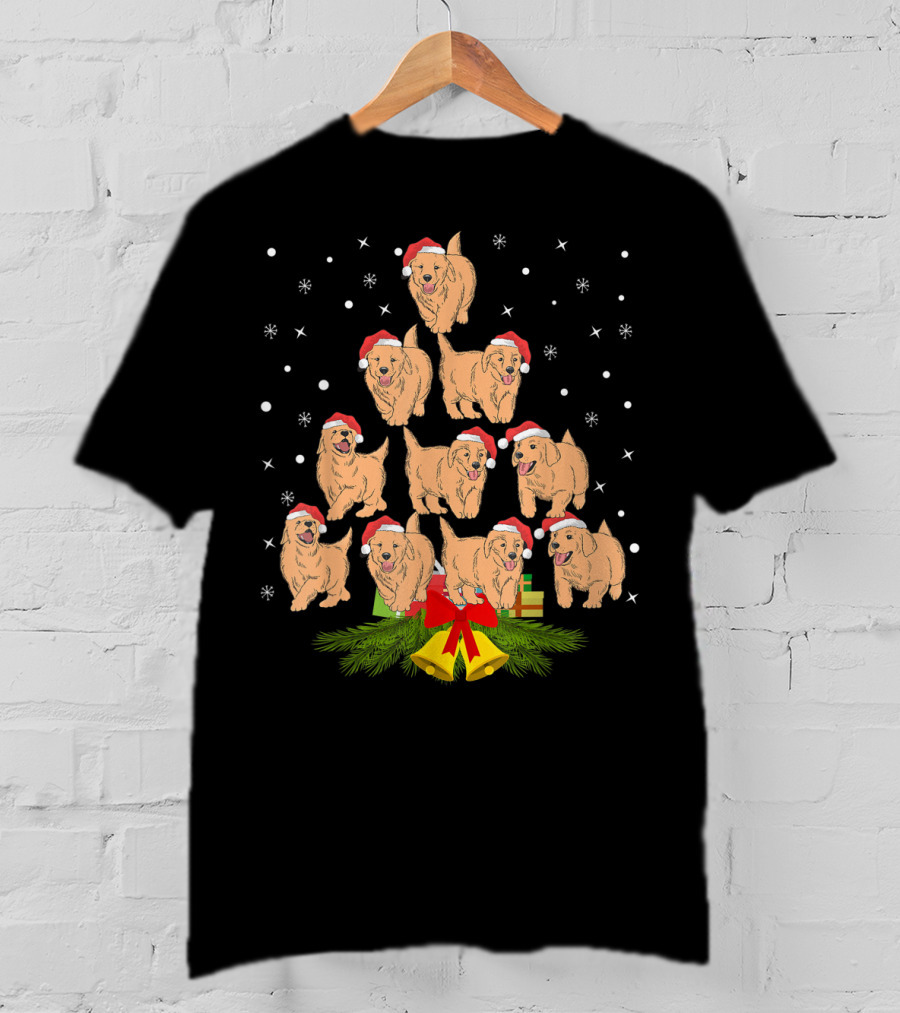 Labrador Puppies Santa Hats Christmas Tree Holiday Snowflakes Bells Gifts T-Shirt