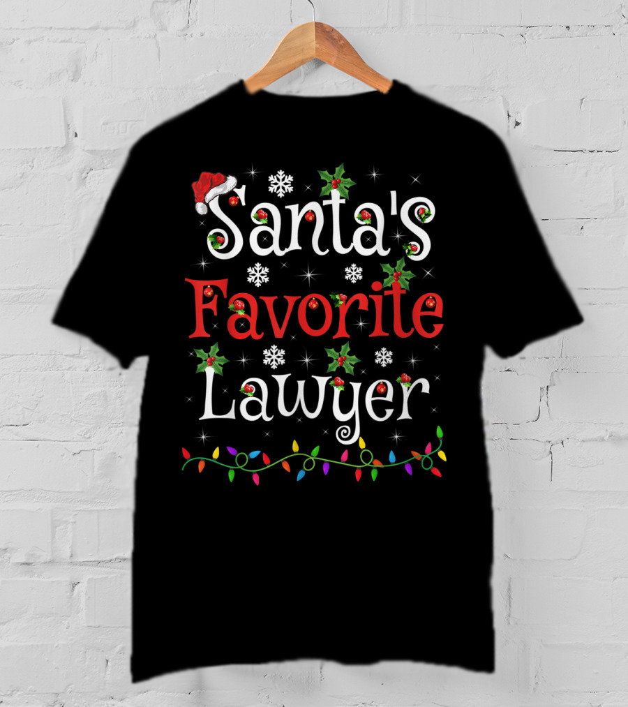 Santa's Favorite Lawyer Christmas Lights And Holly T-Shirt