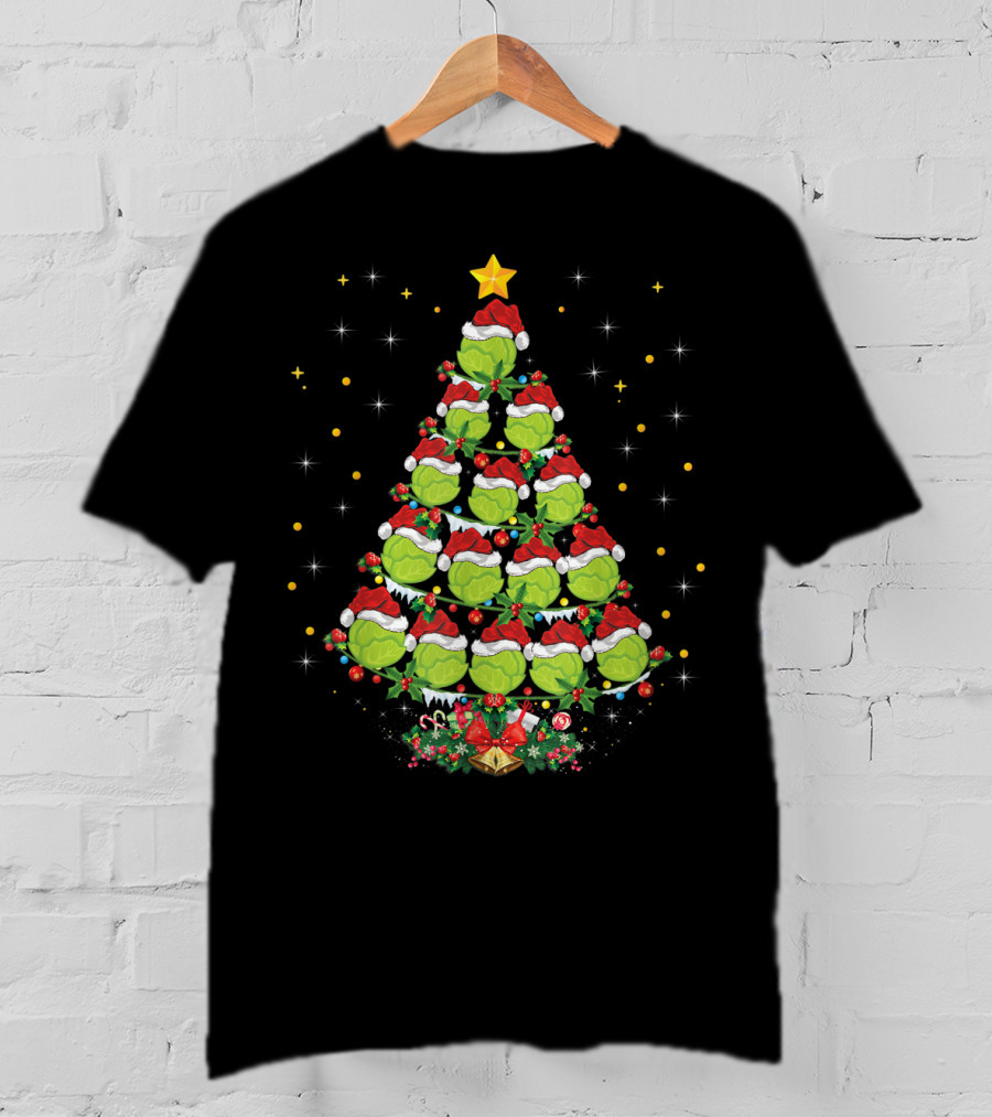 Lettuce Lover Xmas Tree With Santa Hat Christmas Star T-Shirt