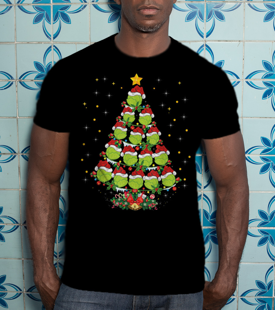 Lettuce Lover Xmas Tree With Santa Hat Christmas Star T-Shirt