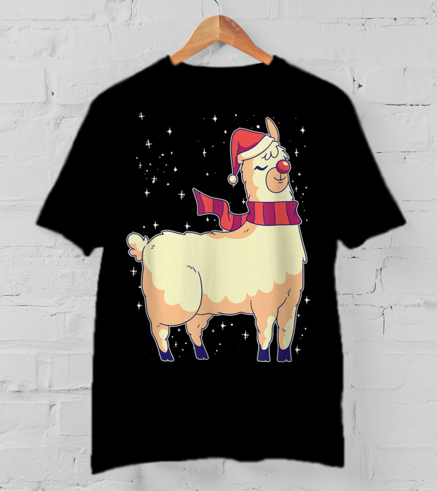 Llama Alpaca Reindeer Santa Claus Christmas Holiday T-Shirt