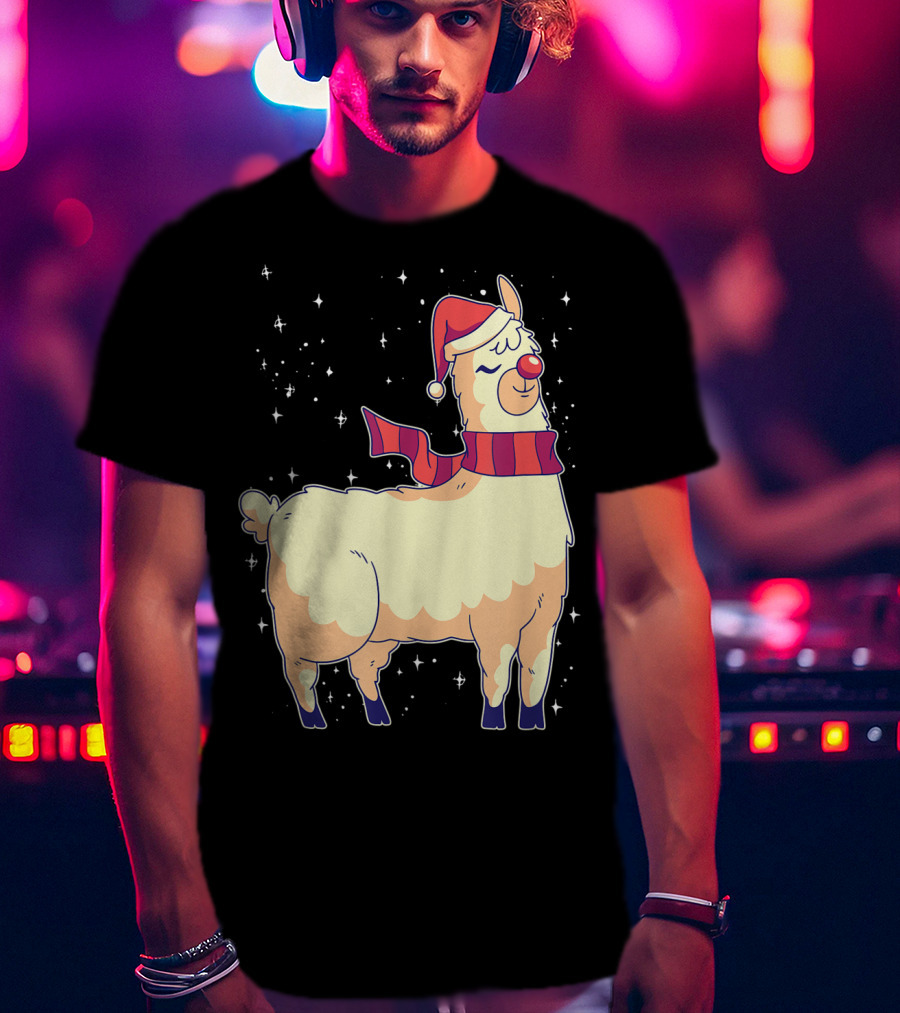 Llama Alpaca Reindeer Santa Claus Christmas Holiday T-Shirt