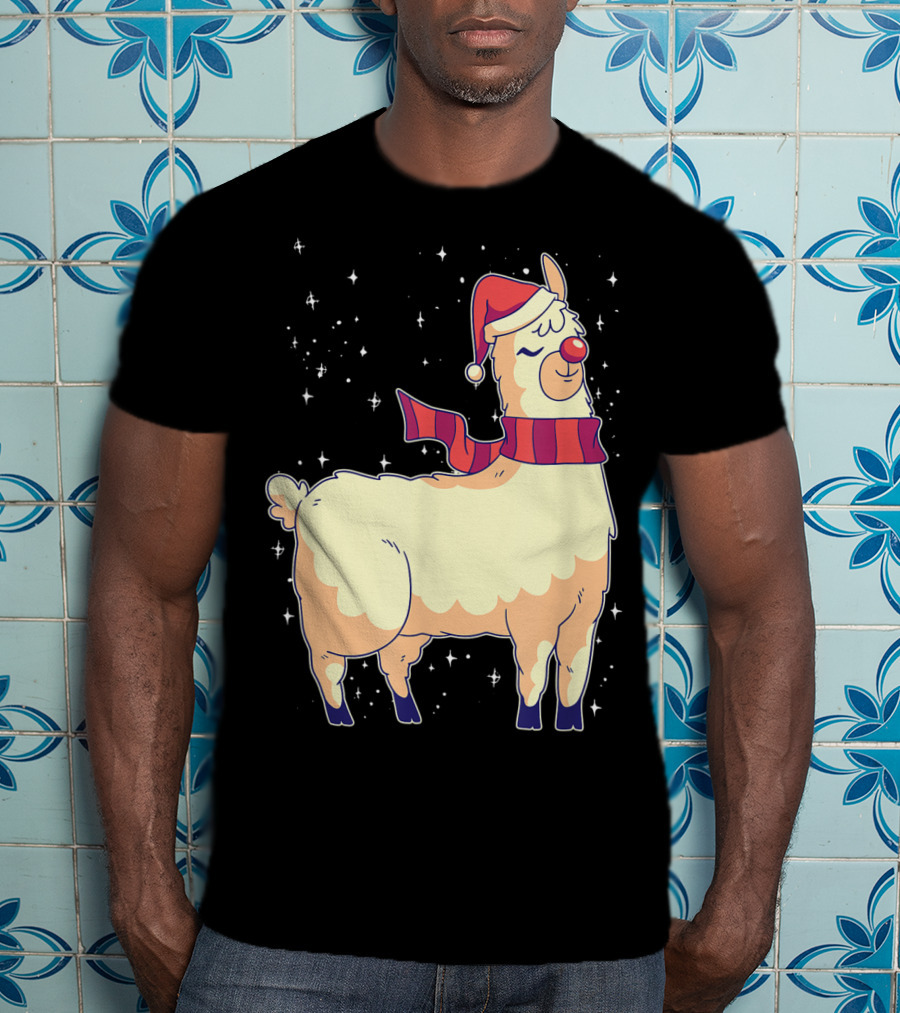 Llama Alpaca Reindeer Santa Claus Christmas Holiday T-Shirt