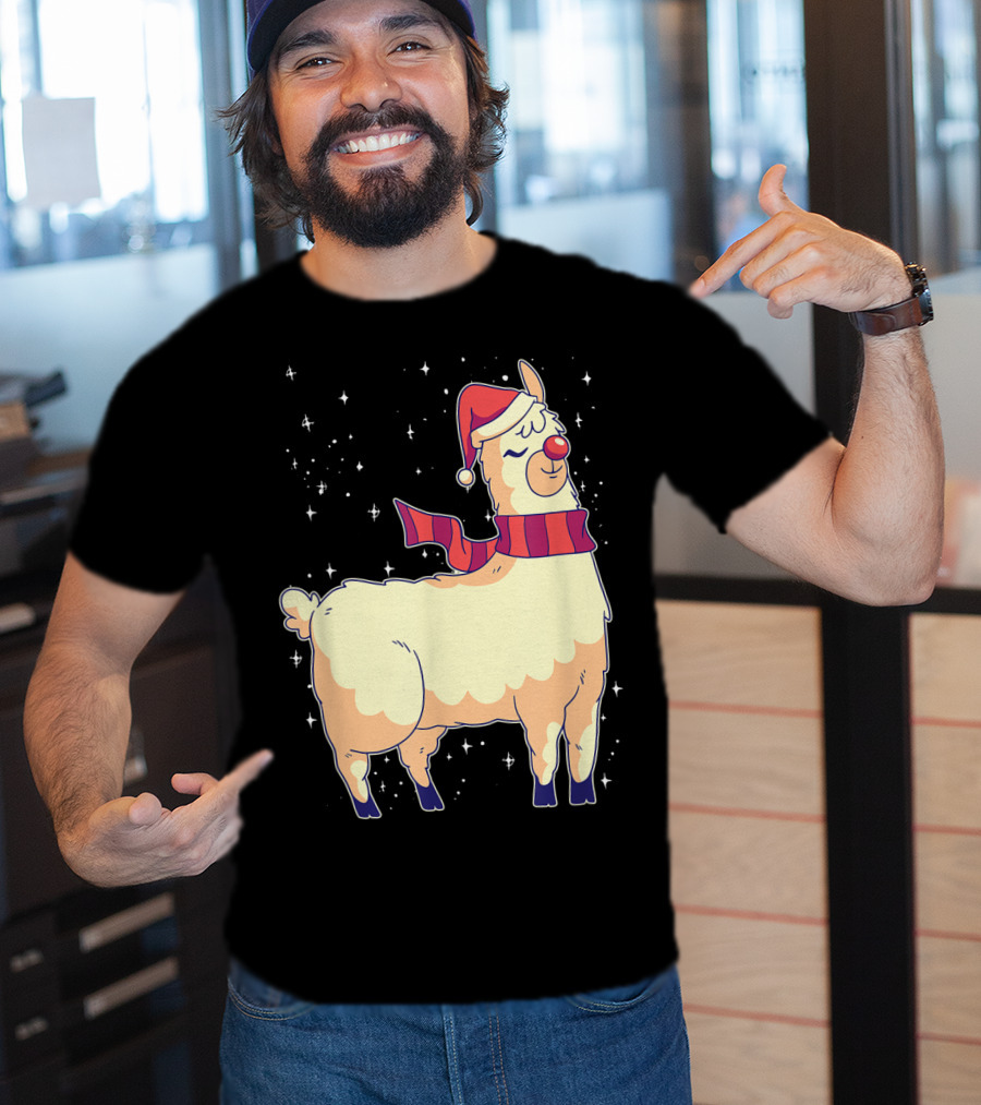 Llama Alpaca Reindeer Santa Claus Christmas Holiday T-Shirt