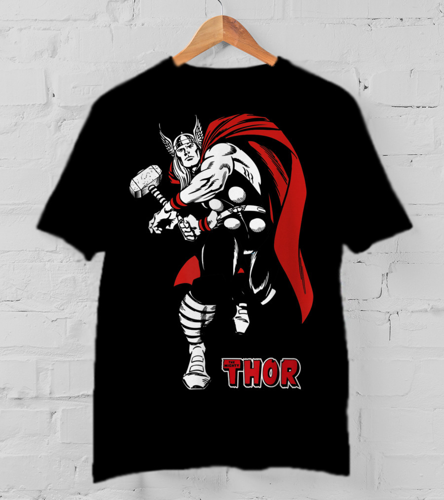 Marvel Comics Thor Mighty Hammer Swing Red Cape T-Shirt