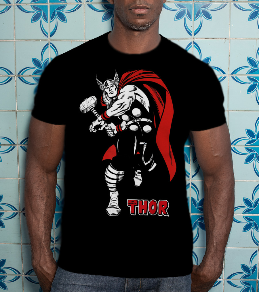 Marvel Comics Thor Mighty Hammer Swing Red Cape T-Shirt
