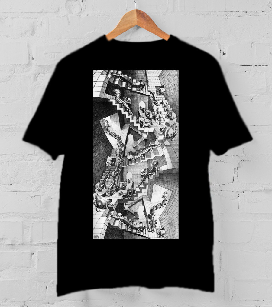 Escher Relativity Optical Illusion Staircase Maze In Three Colors T-Shirt
