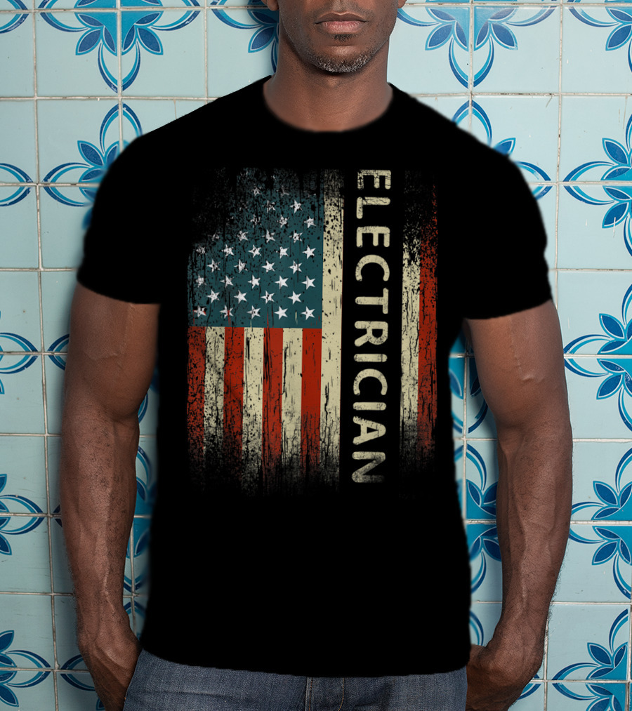 Electrician American USA Flag Patriotic Mens T-Shirt