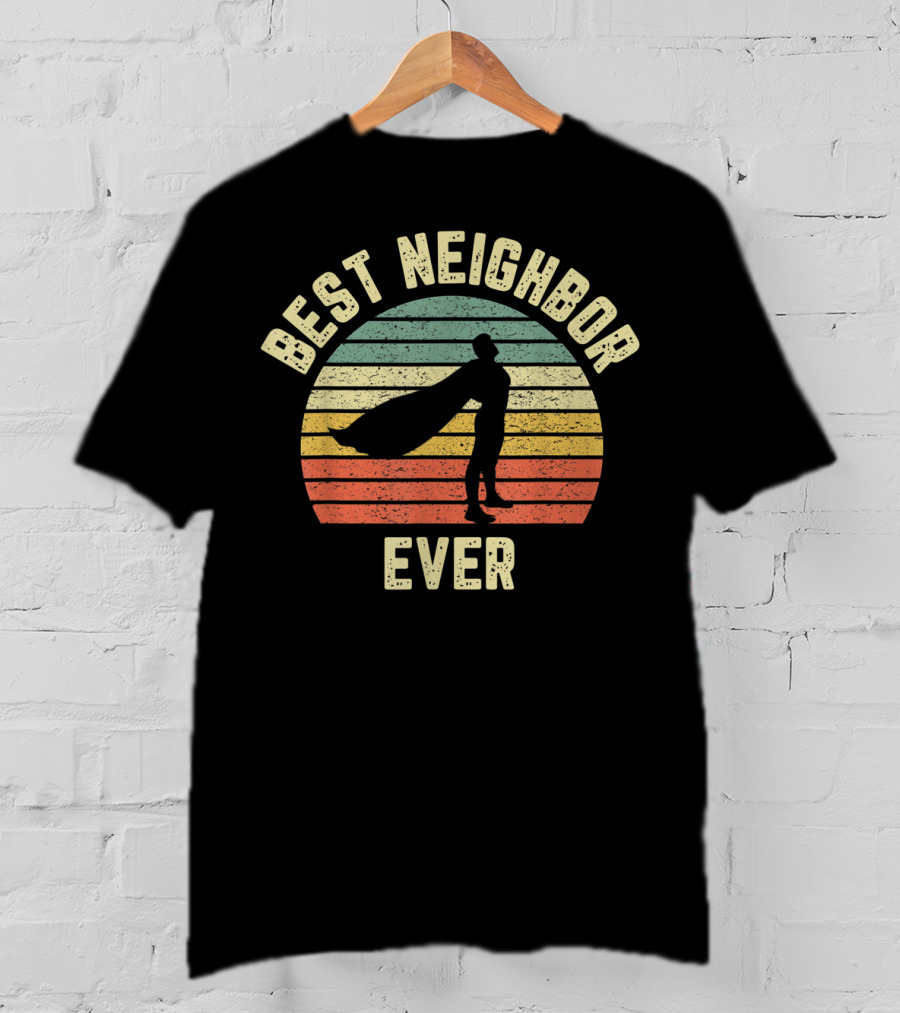 Best Neighbor Ever Vintage Superhero Silhouette Fun Mens T-Shirt