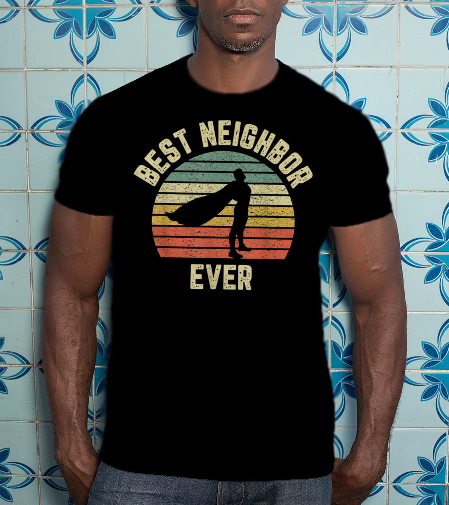 Best Neighbor Ever Vintage Superhero Silhouette Fun Mens T-Shirt