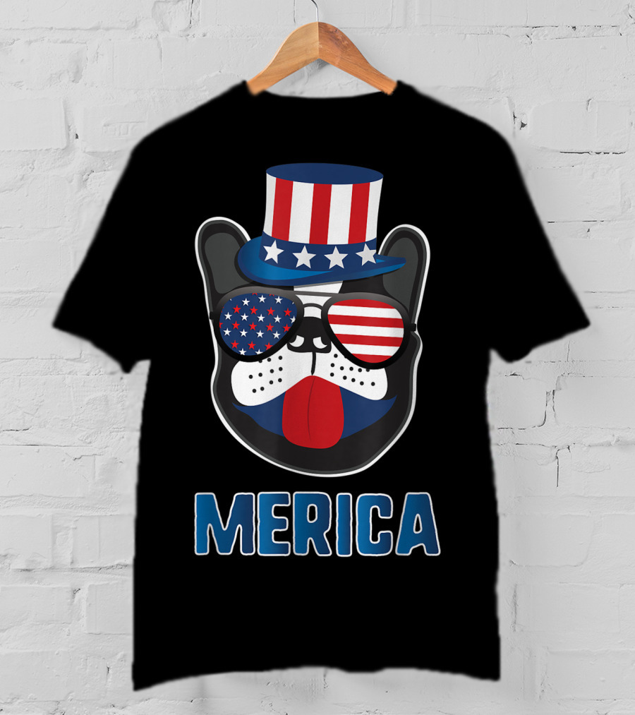 Merica Boston Terrier Dog Patriotic Uncle Sam Hat USA T-Shirt