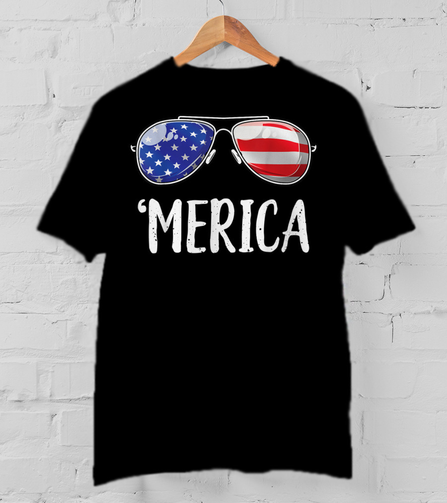 'Merica Sunglasses American Flag Fourth Of July T-Shirt