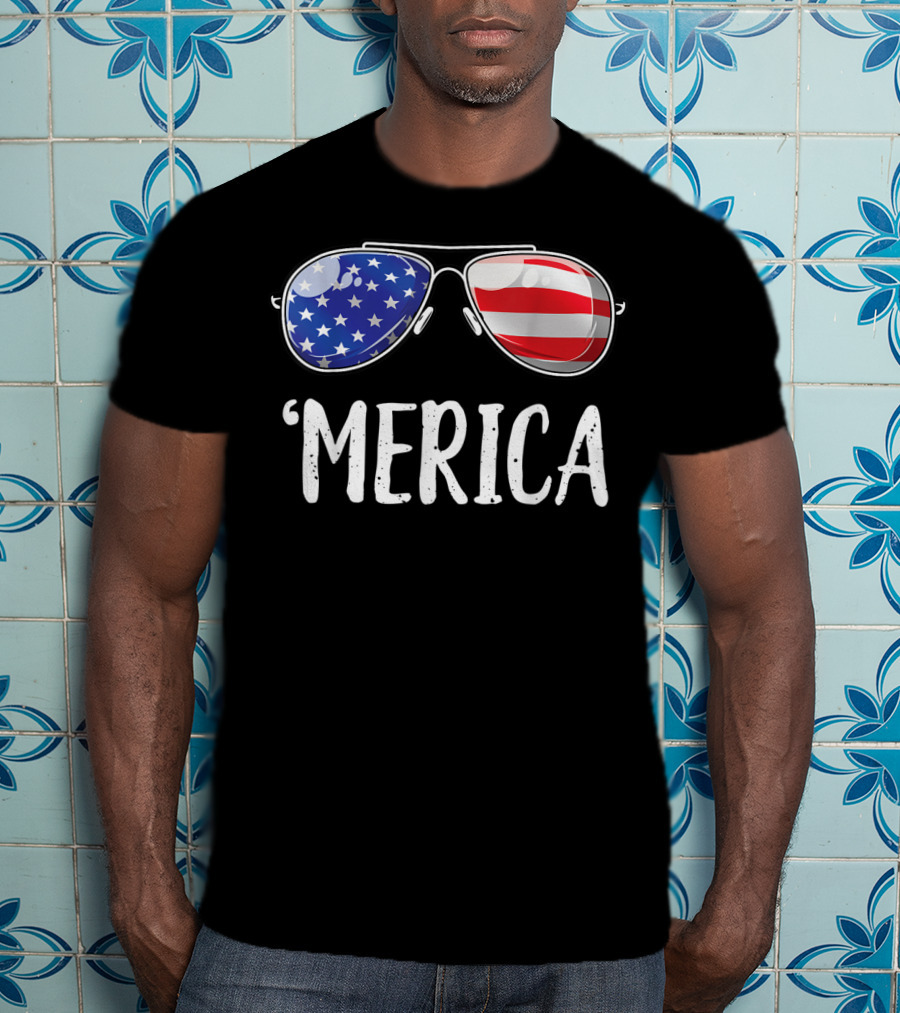 'Merica Sunglasses American Flag Fourth Of July T-Shirt