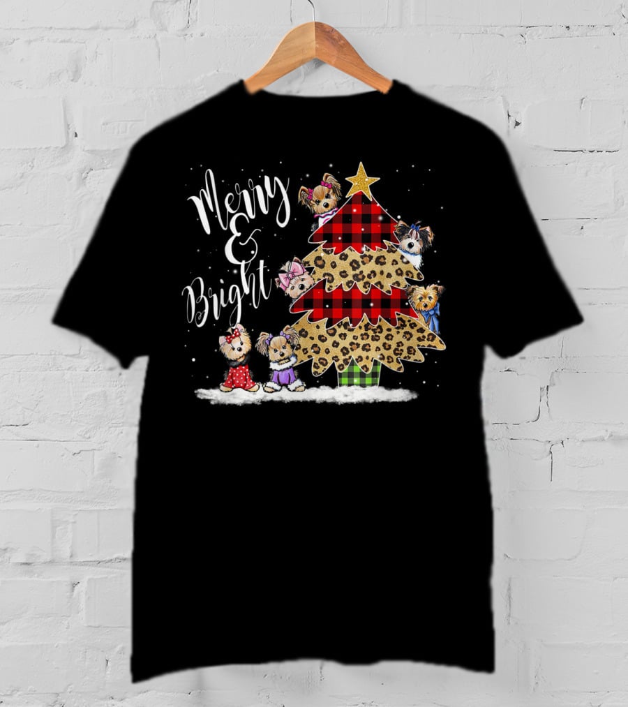 Merry Bright Plaid Leopard Christmas Tree Shih Tzu T-Shirt
