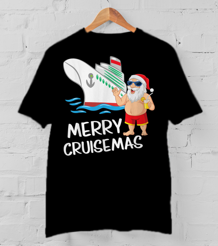 Merry Cruisemas Santa Claus Tropical Vacation Cruise Ship T-Shirt