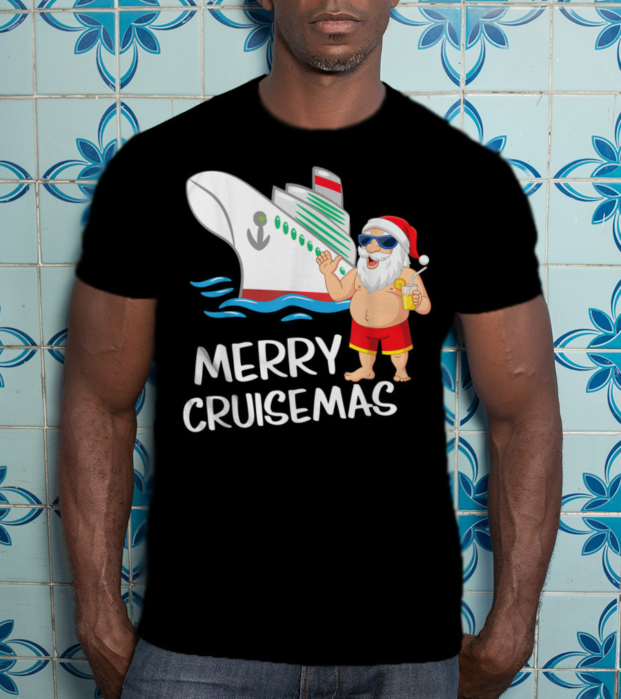 Merry Cruisemas Santa Claus Tropical Vacation Cruise Ship T-Shirt