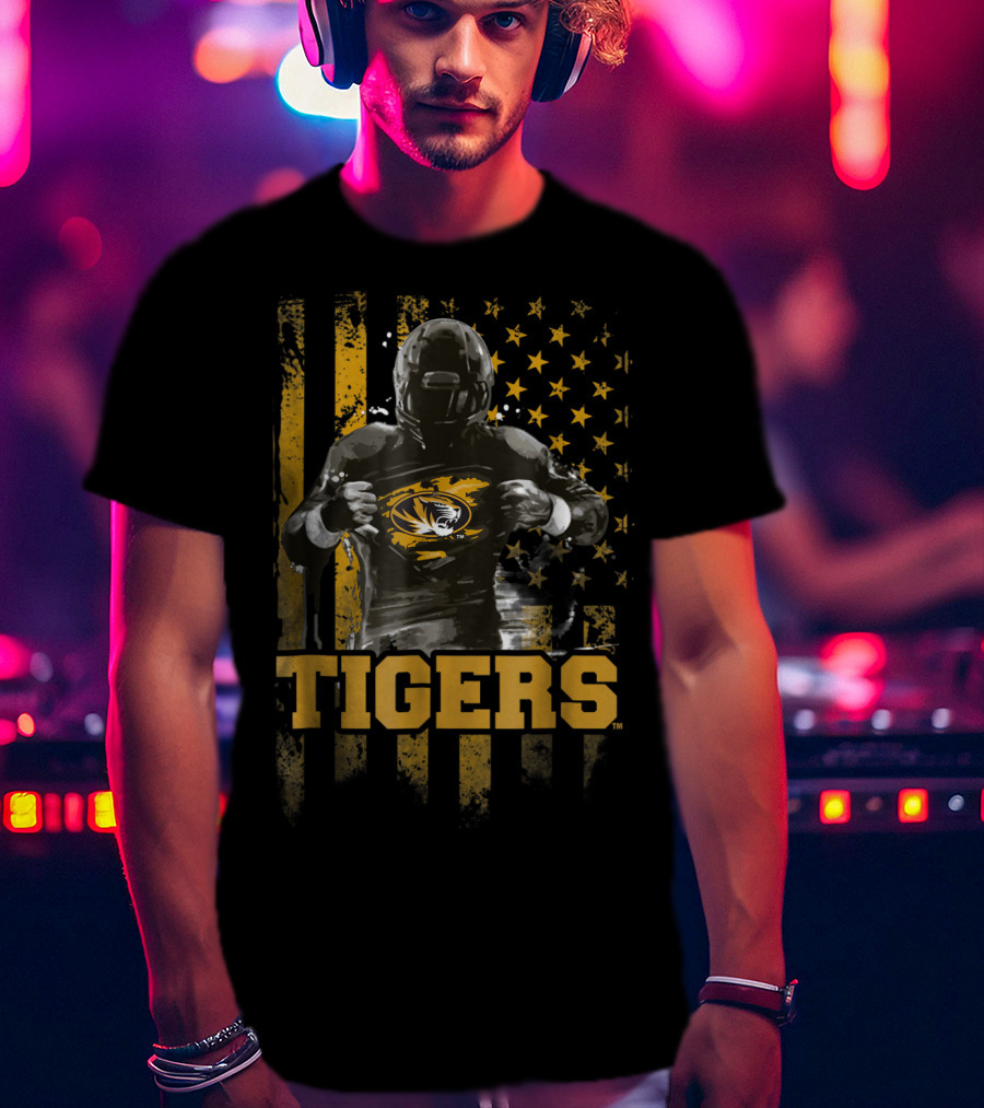 Tigers Football Mizzou Flag And Player Stars T-Shirt