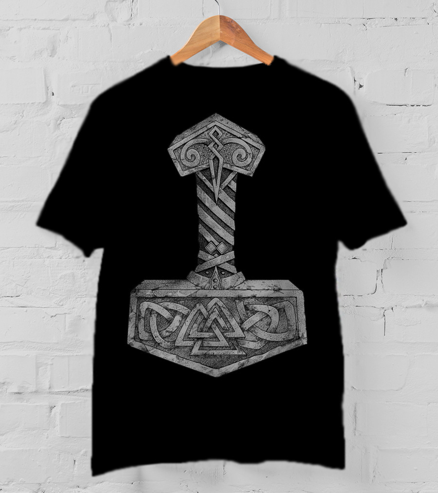 Mjolnir Thor's Hammer With Valknut Symbol Norse Mythology Viking T-Shirt