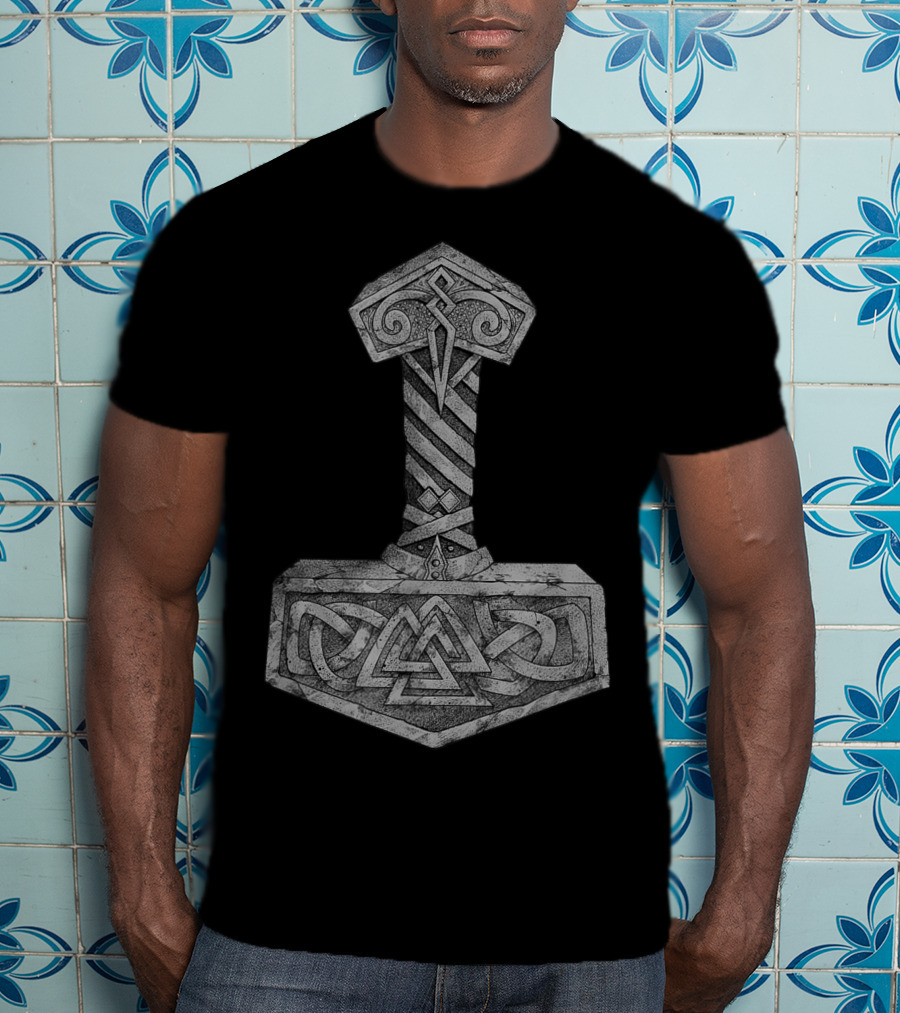 Mjolnir Thor's Hammer With Valknut Symbol Norse Mythology Viking T-Shirt