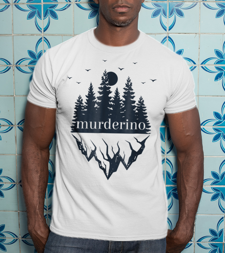 Murderino True Crime Forest Scene With Bats And Moon T-Shirt