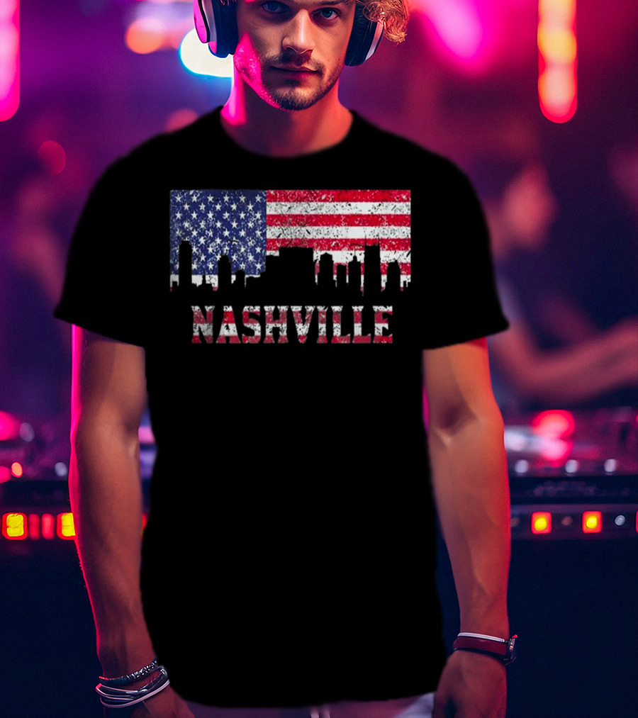 Nashville American Flag Skyline Country Music Lovers T-Shirt