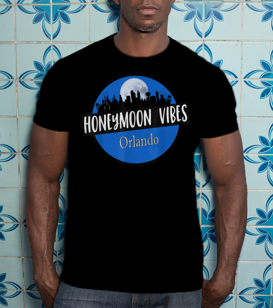 Orlando Honeymoon Vibes Newlywed Destination Moonlit Skyline T-Shirt
