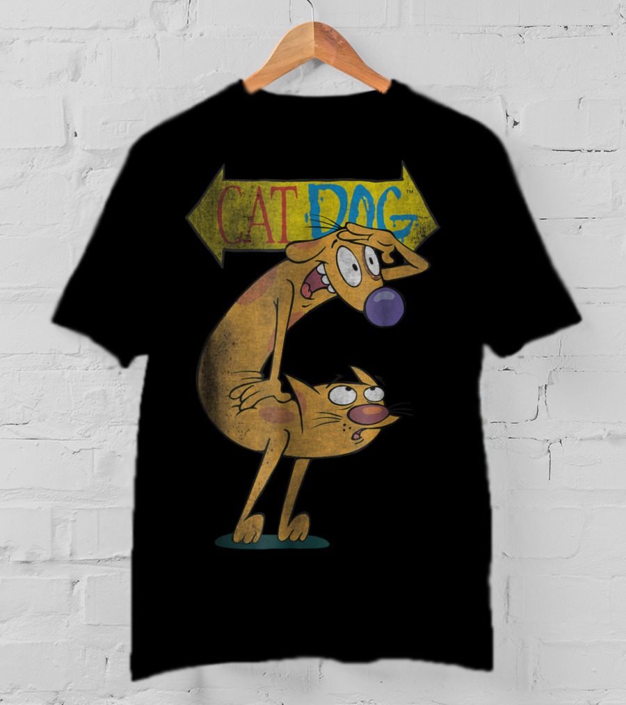 Nickelodeon CatDog Characters With Yellow Direction Arrow T-Shirt