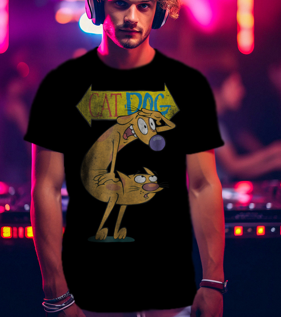 Nickelodeon CatDog Characters With Yellow Direction Arrow T-Shirt