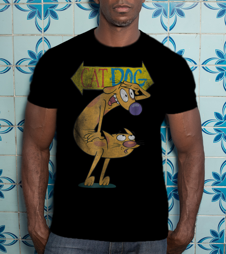 Nickelodeon CatDog Characters With Yellow Direction Arrow T-Shirt