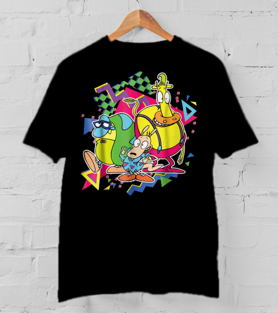 Nickelodeon Rocko's Modern Life 90's Characters With Geometric T-Shirt