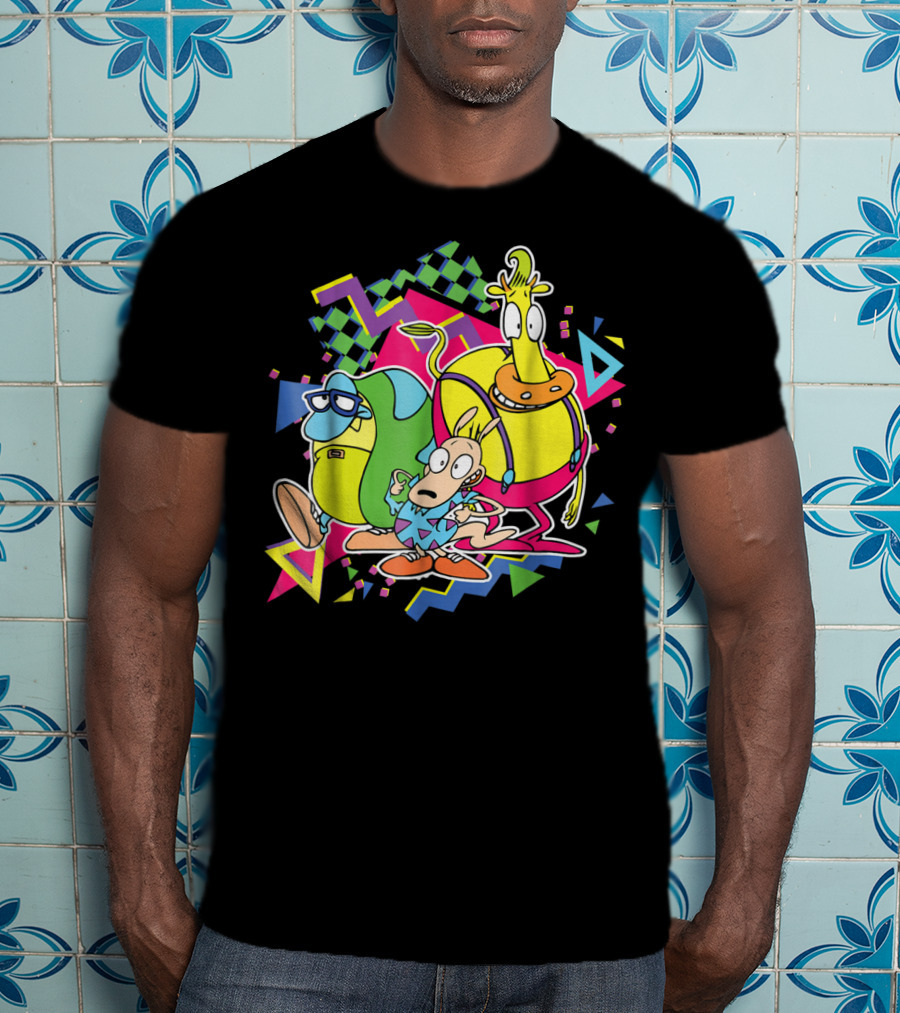 Nickelodeon Rocko's Modern Life 90's Characters With Geometric T-Shirt
