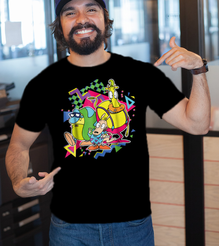 Nickelodeon Rocko's Modern Life 90's Characters With Geometric T-Shirt