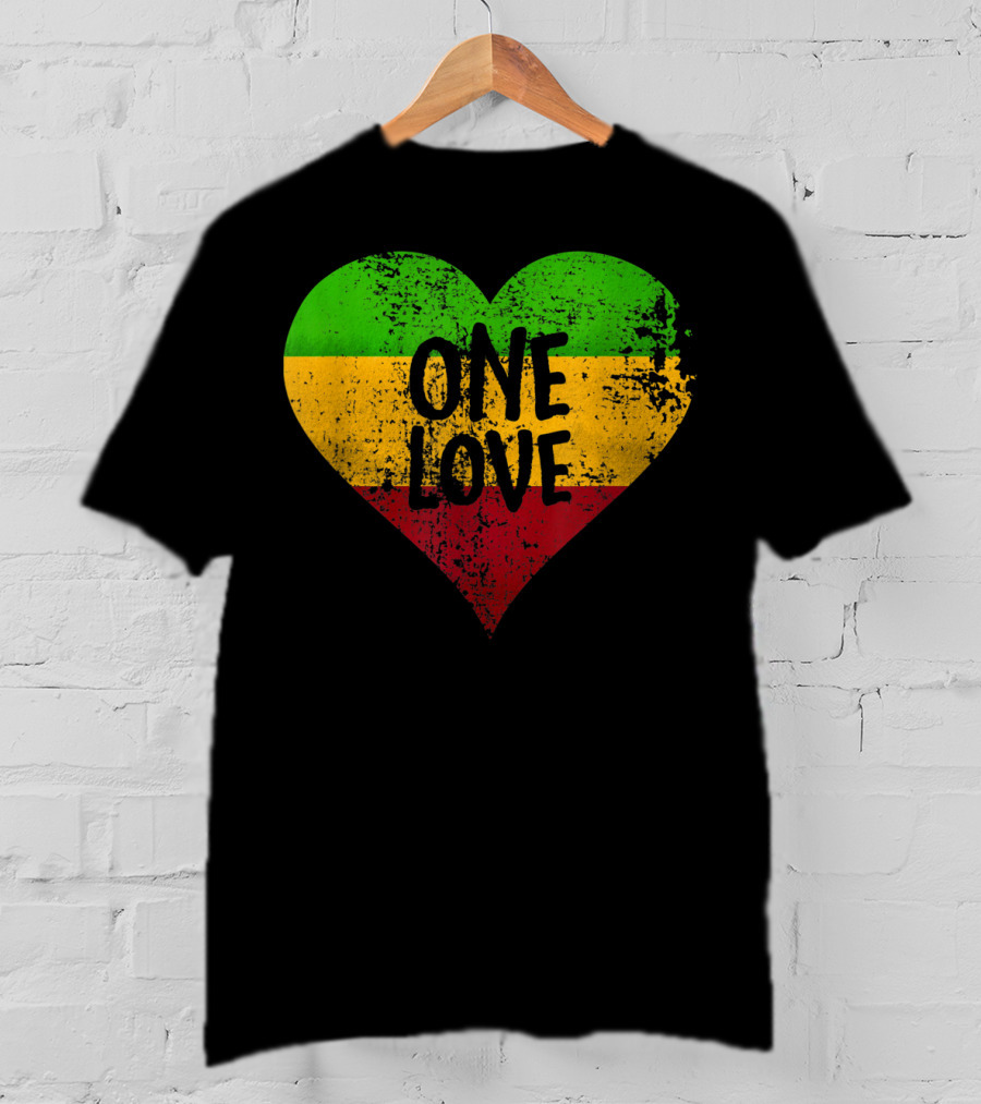 One Love Heart Rastafari Colors Jamaica T-Shirt