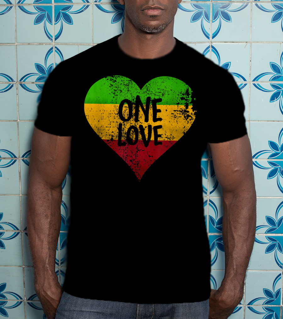One Love Heart Rastafari Colors Jamaica T-Shirt