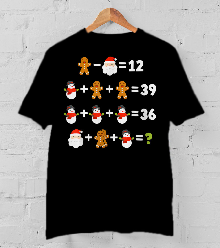 Gingerbread Santa Snowman Christmas Math Puzzle Equation Mystery T-Shirt