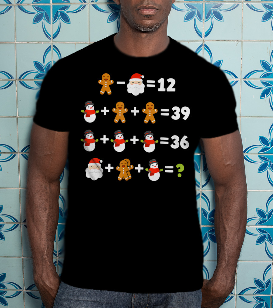 Gingerbread Santa Snowman Christmas Math Puzzle Equation Mystery T-Shirt