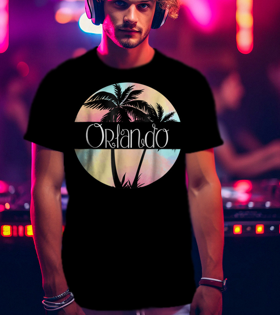 Orlando Florida Souvenir Palm Trees Retro Sunset Circle T-Shirt
