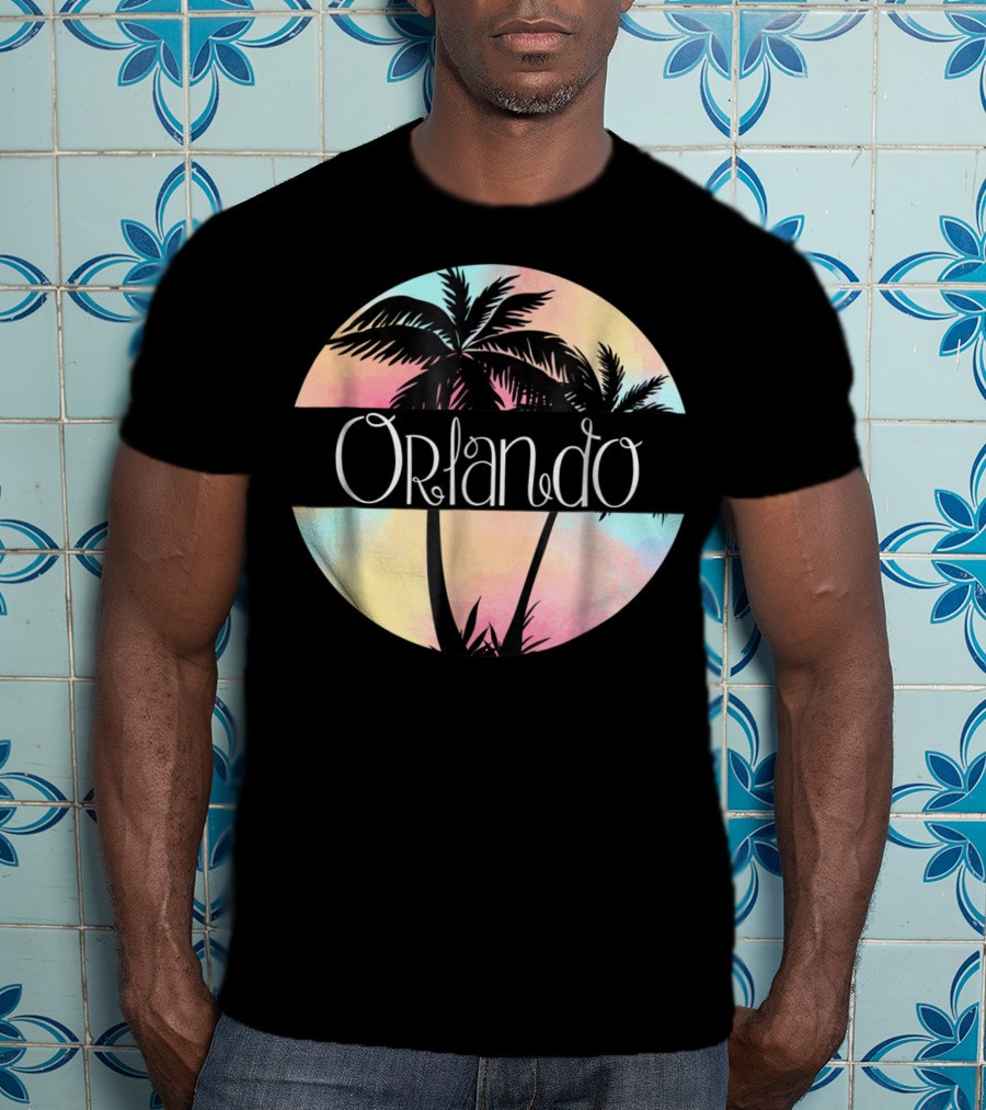 Orlando Florida Souvenir Palm Trees Retro Sunset Circle T-Shirt