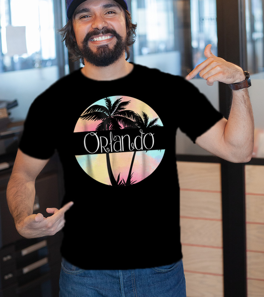 Orlando Florida Souvenir Palm Trees Retro Sunset Circle T-Shirt