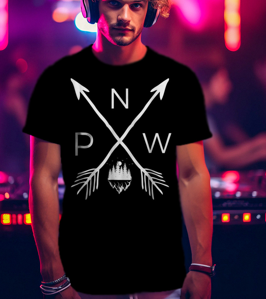 PNW Crossed Arrows And Forest Scene With Moon T-Shirt