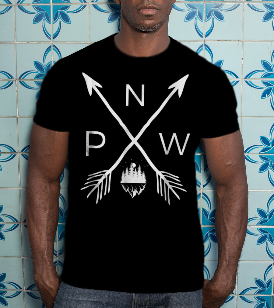 PNW Crossed Arrows And Forest Scene With Moon T-Shirt