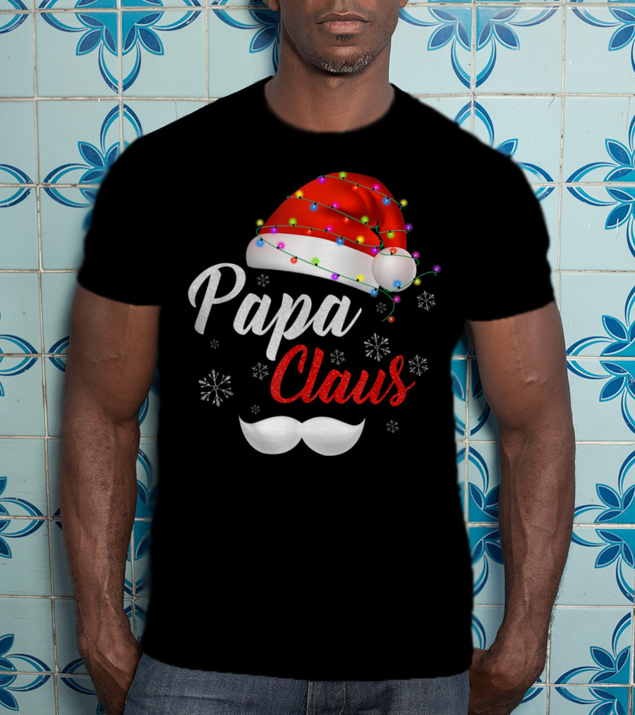 Papa Claus Santa Hat With Lights And Snowflakes T-Shirt