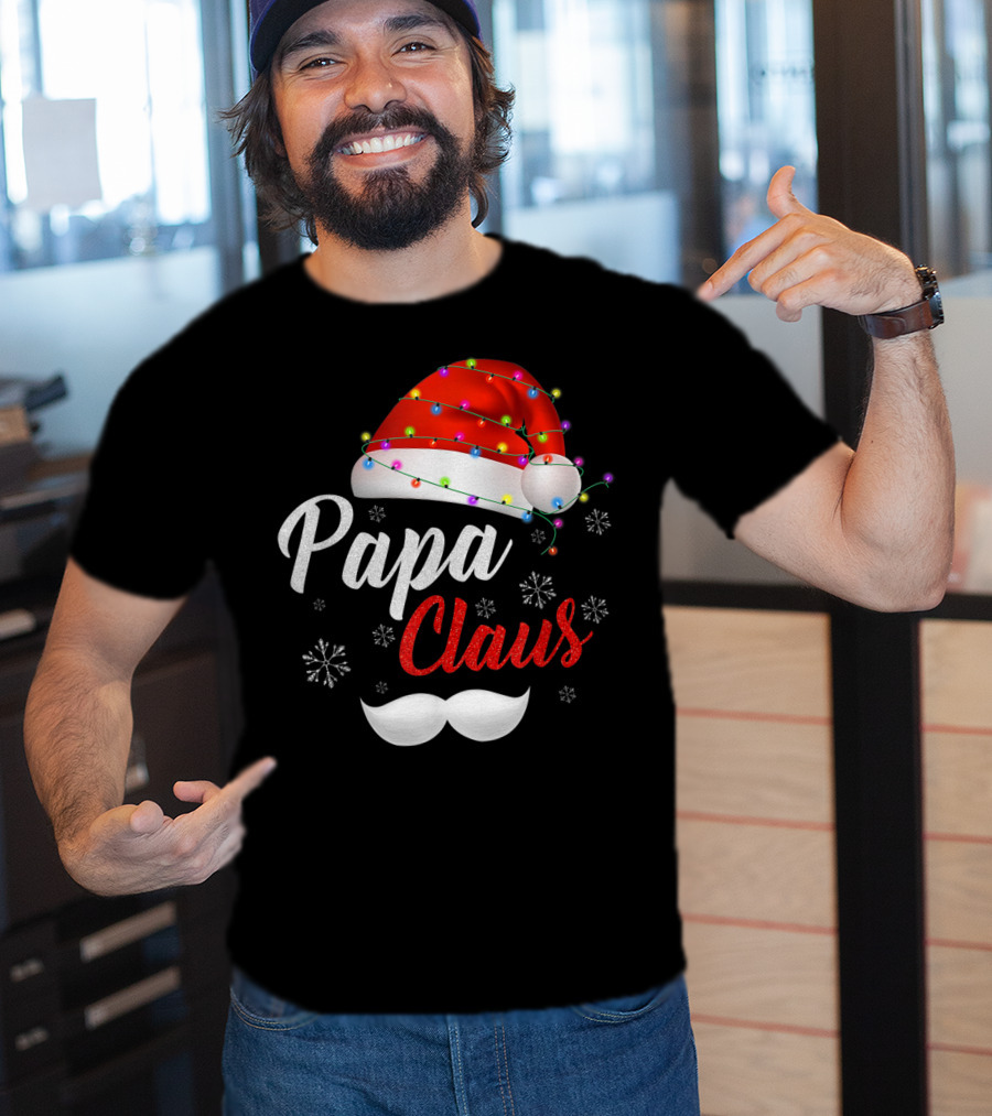 Papa Claus Santa Hat With Lights And Snowflakes T-Shirt