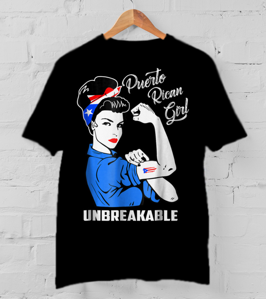 Puerto Rican Girl Unbreakable Rosie The Riveter Flag Tattoo Heritage T-Shirt