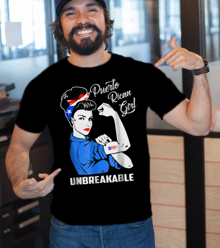 Puerto Rican Girl Unbreakable Rosie The Riveter Flag Tattoo Heritage T-Shirt