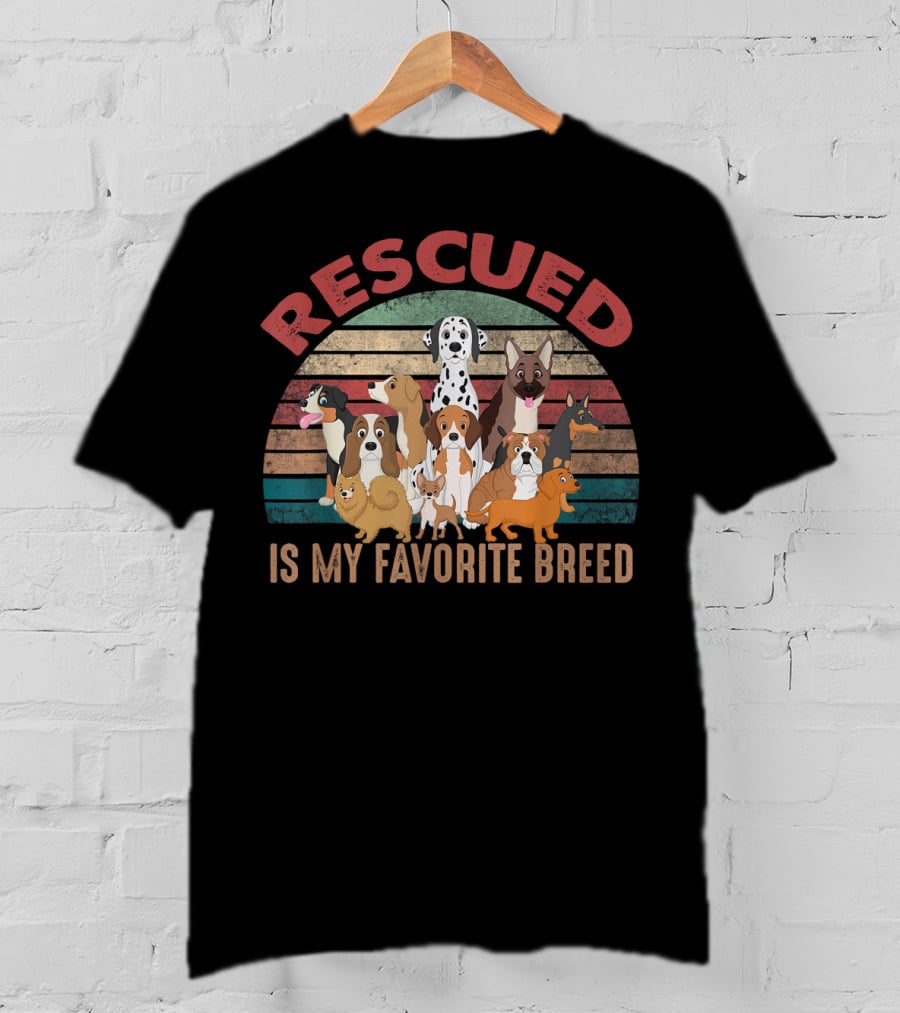 Rescued Is My Favorite Breed Funny Rescue Dog Lovers Retro Pet T-Shirt