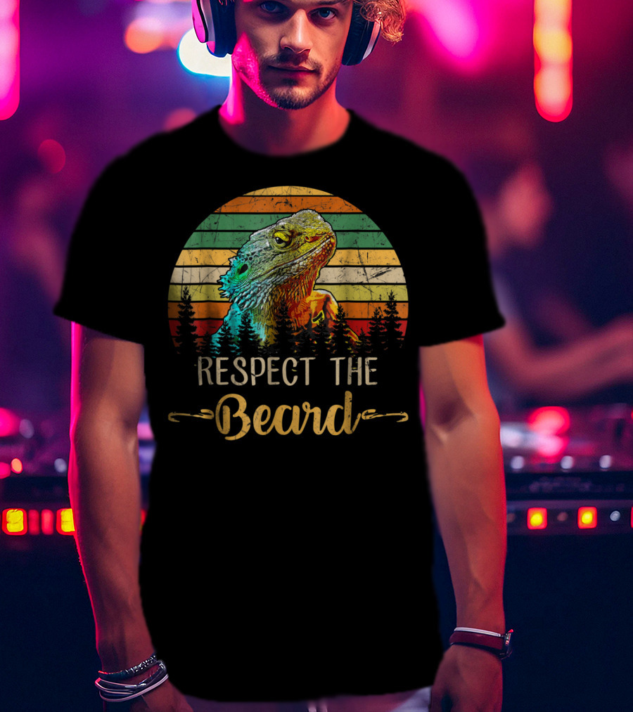 Respect The Beard Retro Sunset Bearded Dragon T-Shirt