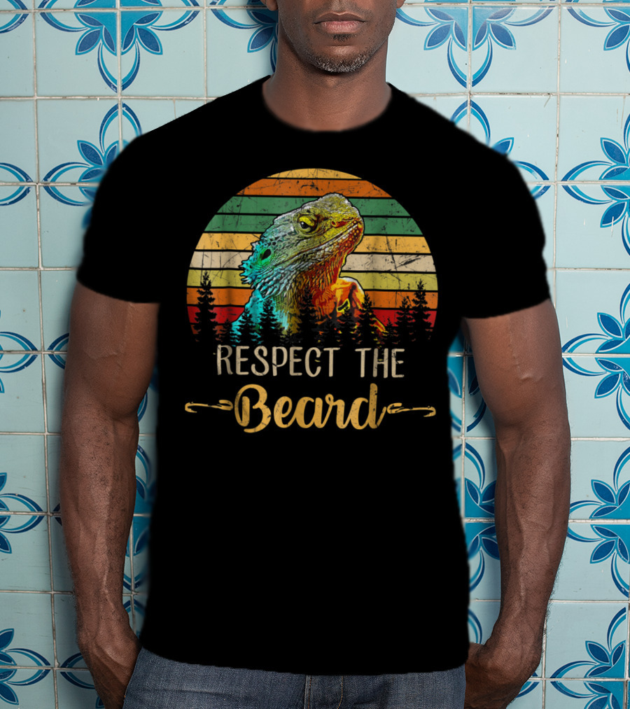 Respect The Beard Retro Sunset Bearded Dragon T-Shirt