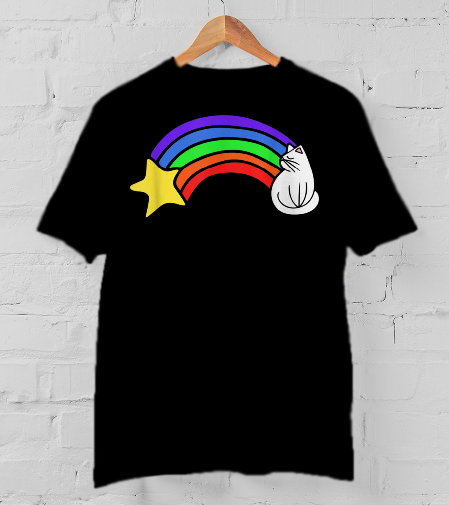 Retro Rainbow Cat Cute Vintage Starry Rainbow Cat T-Shirt