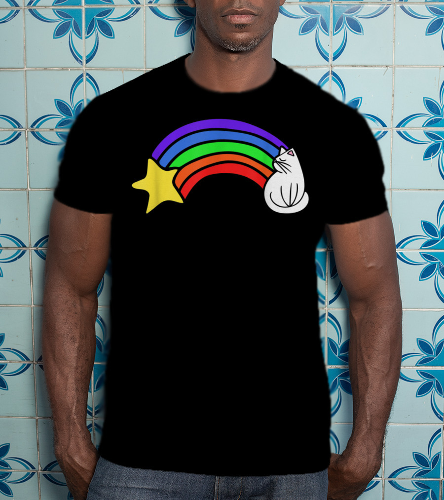 Retro Rainbow Cat Cute Vintage Starry Rainbow Cat T-Shirt